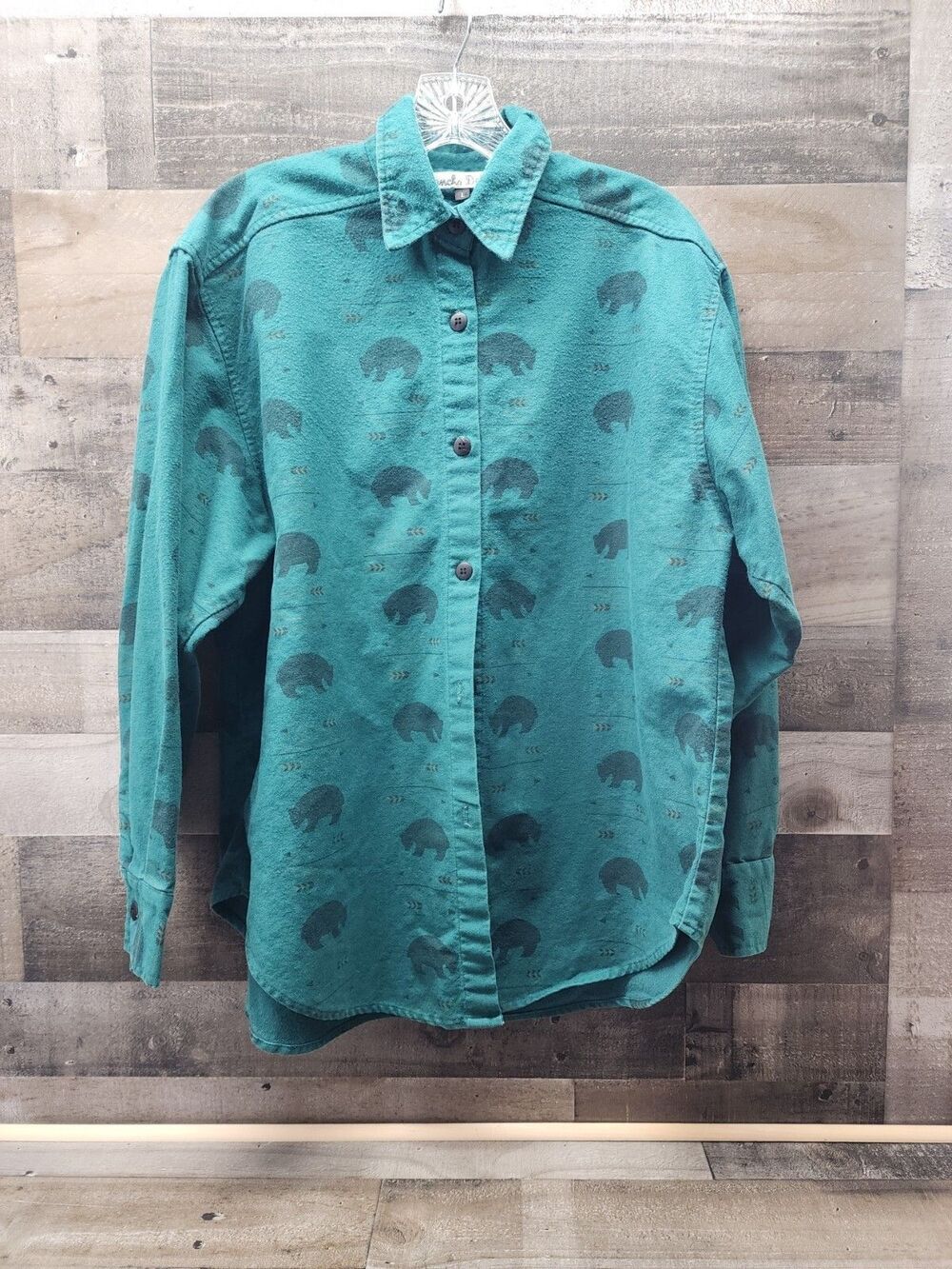 Vintage Rancha Deluxe Mens L Long-sleeve Cotton Western Flannel Lodge Bears USA